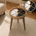 Handmade Mango Wood Side Table | Black Marble Print Gold Vein Accent Table