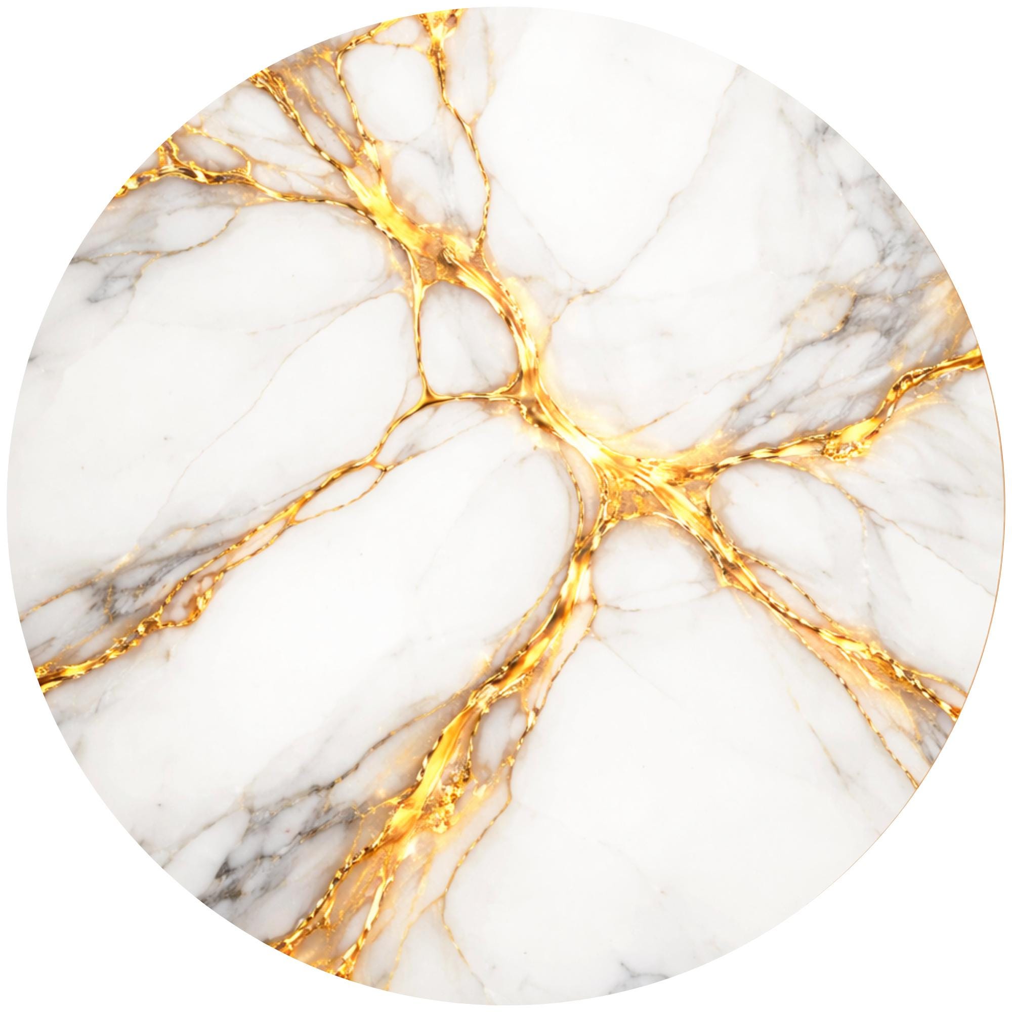 Handmade Mango Wood Side Table | White Marble Print, Gold Vein Accent Table