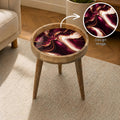Handmade Mango Wood Side Table | Burgundy Marble Print Accent Table