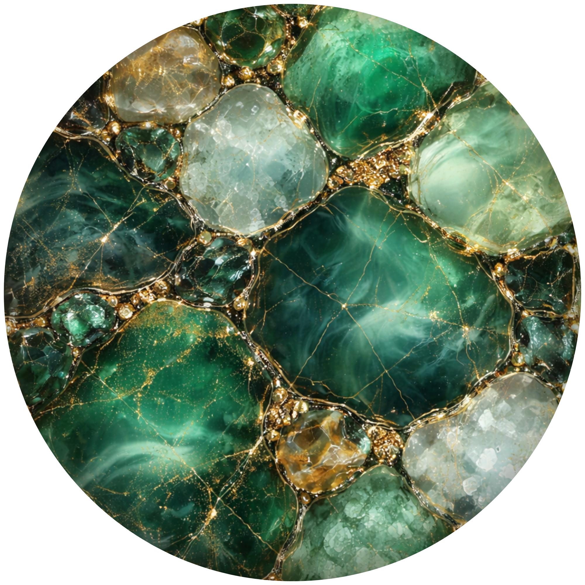 Handmade Mango Wood Side Table | Green Geode Print Accent Table