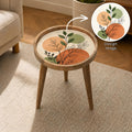 Scandinavian Printed Mango Wood End Table | Abstract Leaf Side Table | Modern Decor