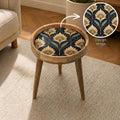Handmade Mango Wood Side Table | Art Deco Floral Print | Round Vintage Accent Table
