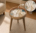 Handmade Mango Wood Side Table | Neutral Swirl Print Accent Table