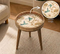 Handmade Mango Wood Side Table | Hummingbird Floral Botanical Accent Table