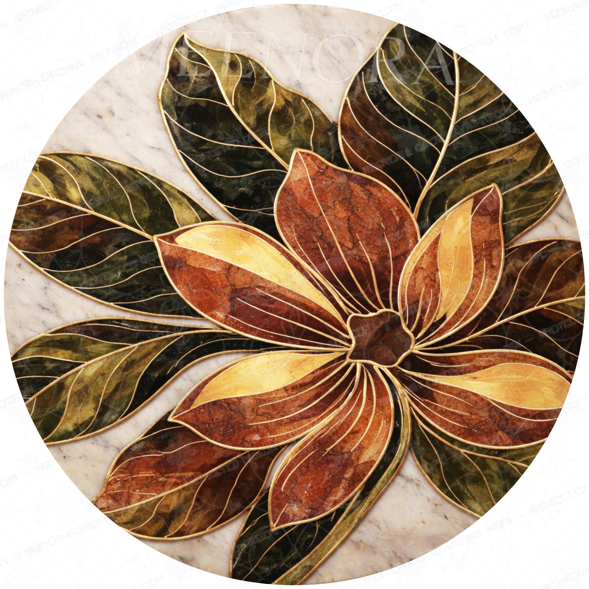 Handmade Mango Wood Side Table | Floral Printed Round Accent Boho Furniture