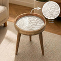 Handmade Mango Wood Round Side Table | Abstract Wave Print Accent Table