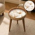 Handmade Mango Wood Side Table | Gemstone Print Round Accent Table
