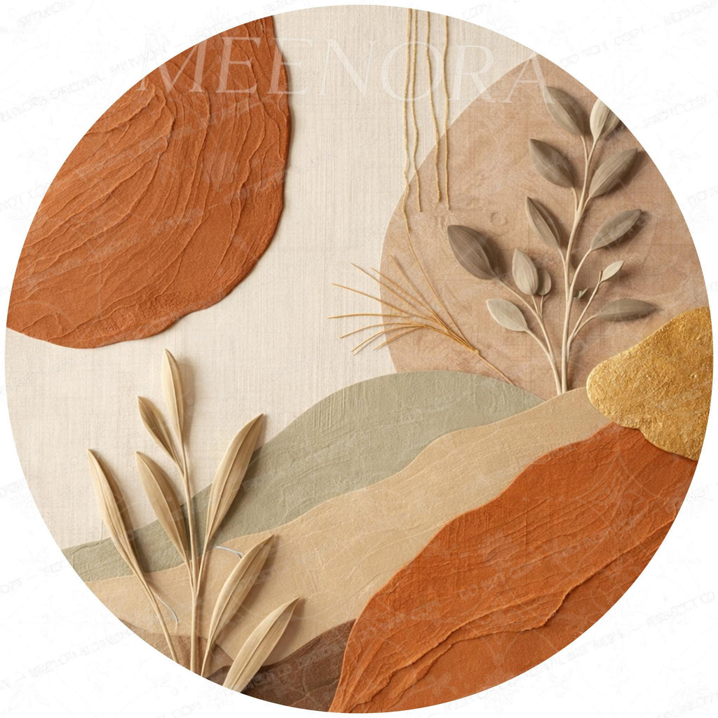 Handmade Mango Wood Side Table | Abstract Botanical Print, Round Accent Furniture