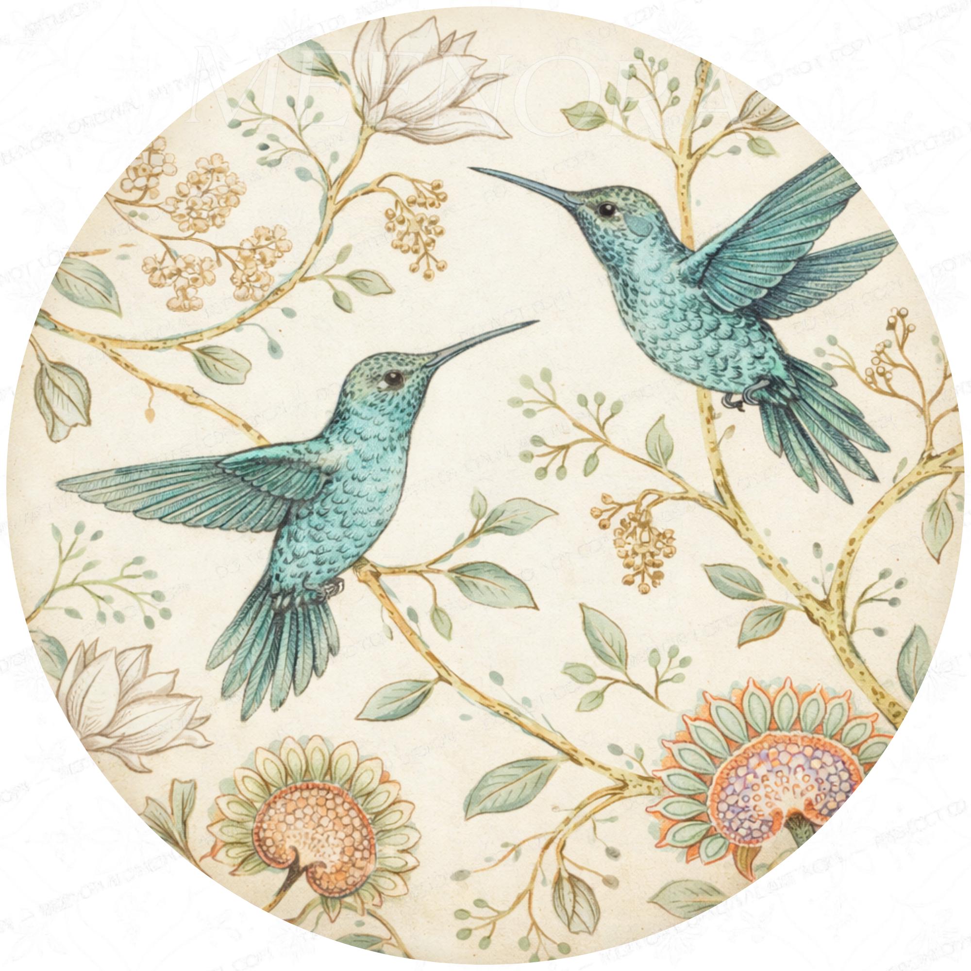 Botanical Bird Side Table | Handmade Mango Wood End Table | Round Accent Furniture