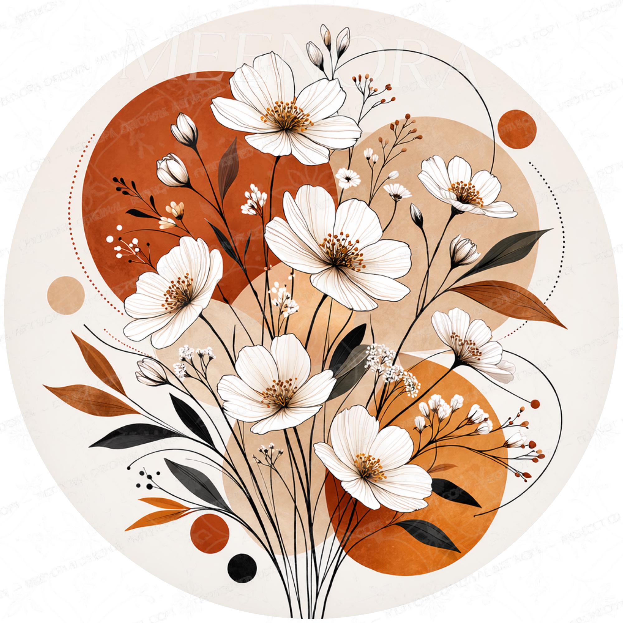 Handmade Mango Wood Side Table | Floral Printed Round Accent Boho Decor
