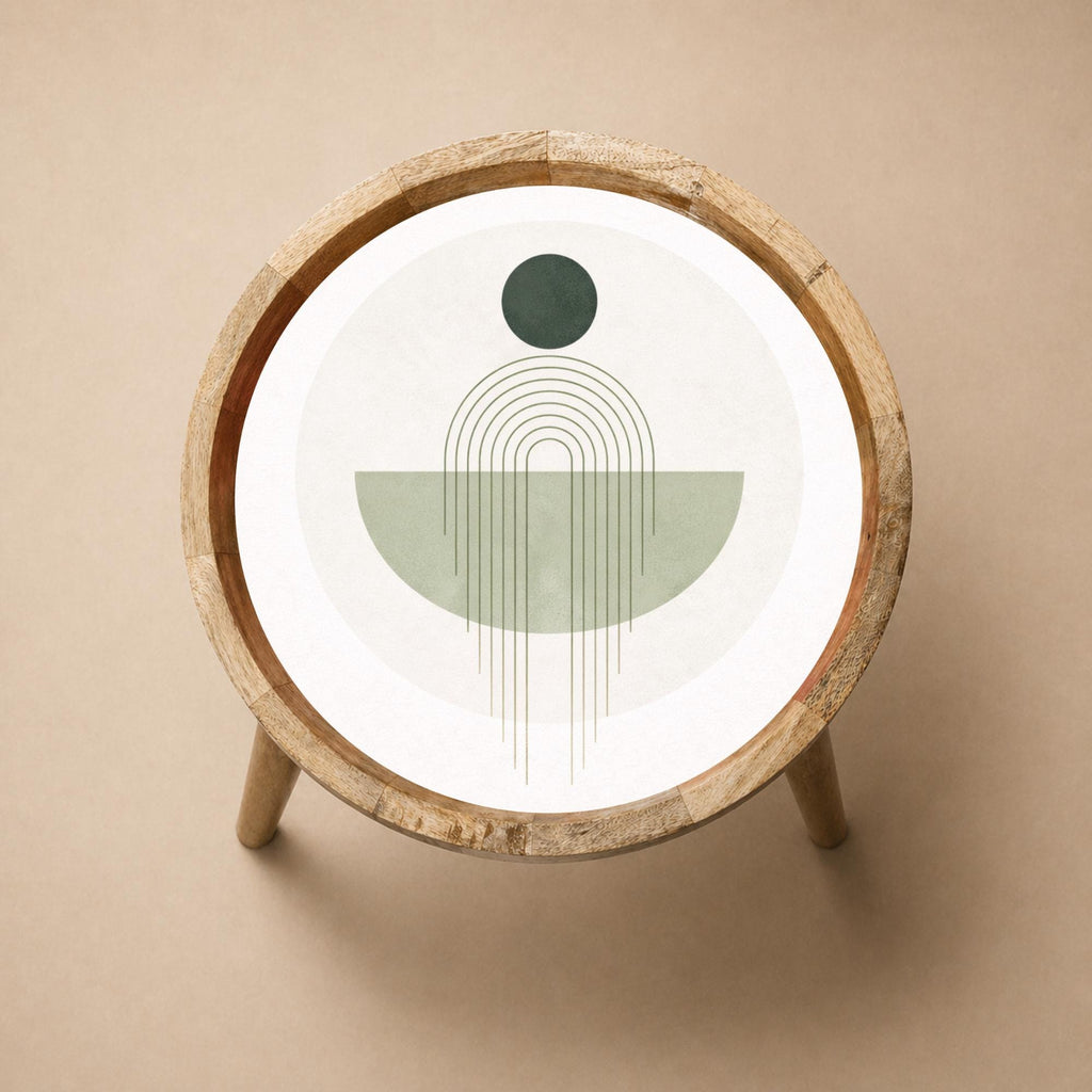 Handmade Mango Wood Side Table | Minimal Geometric Print Accent Table