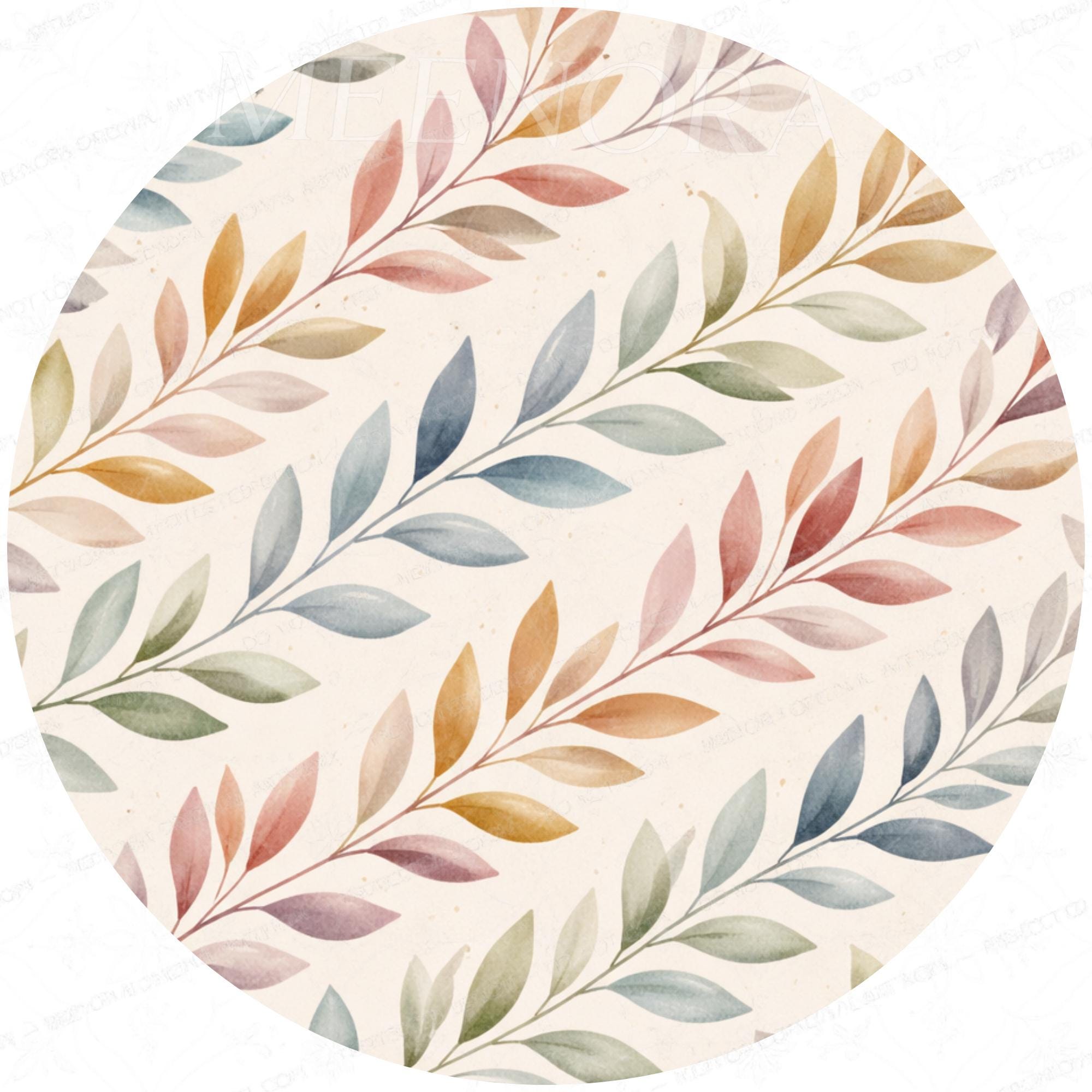 Handmade Mango Wood Side Table | Botanical Leaf Print Round Accent Boho Decor