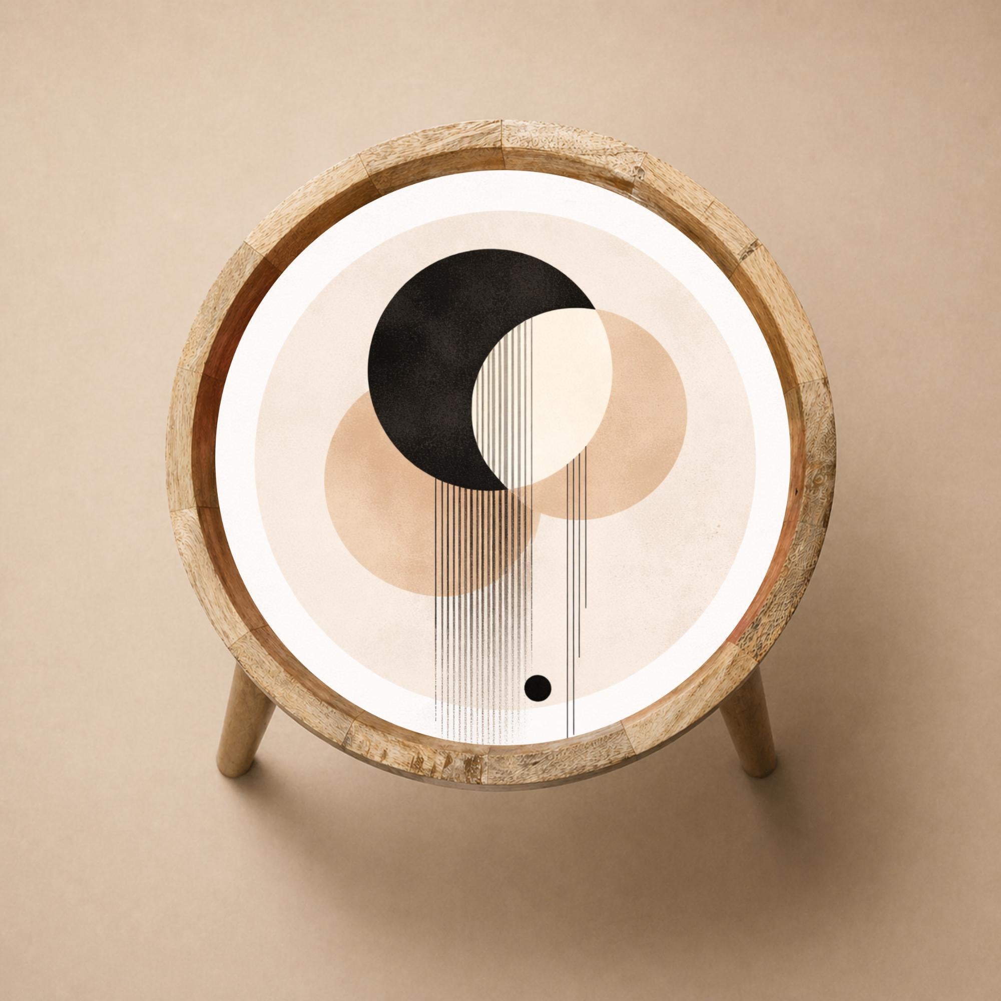 Handmade Mango Wood Side Table | Abstract Geometric Print, Modern Accent Furniture