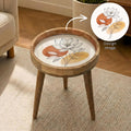 Handmade Mango Wood Side Table | Minimal Floral Print Round Accent Table