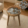 Handmade Mango Wood Side Table | Black Floral Print Accent Table