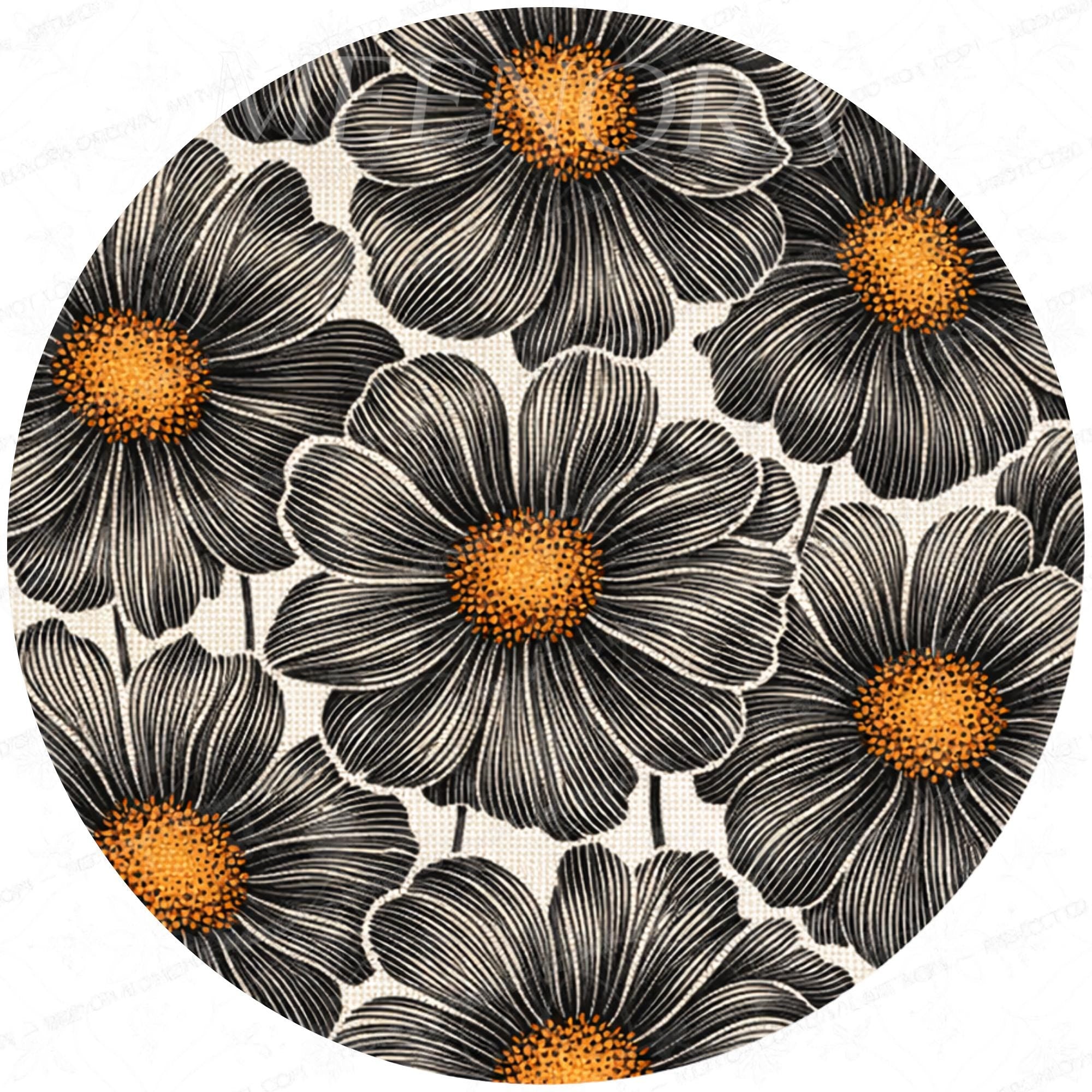 Handmade Mango Wood Side Table | Black Floral Print Accent Table