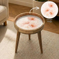 Handmade Mango Wood Side Table | Peach Floral Print Accent Table