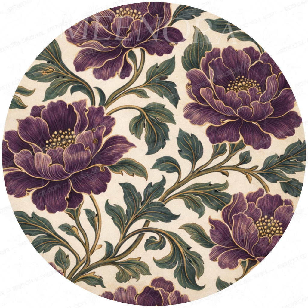Handmade Mango Wood Side Table | Purple Floral Print Accent Table