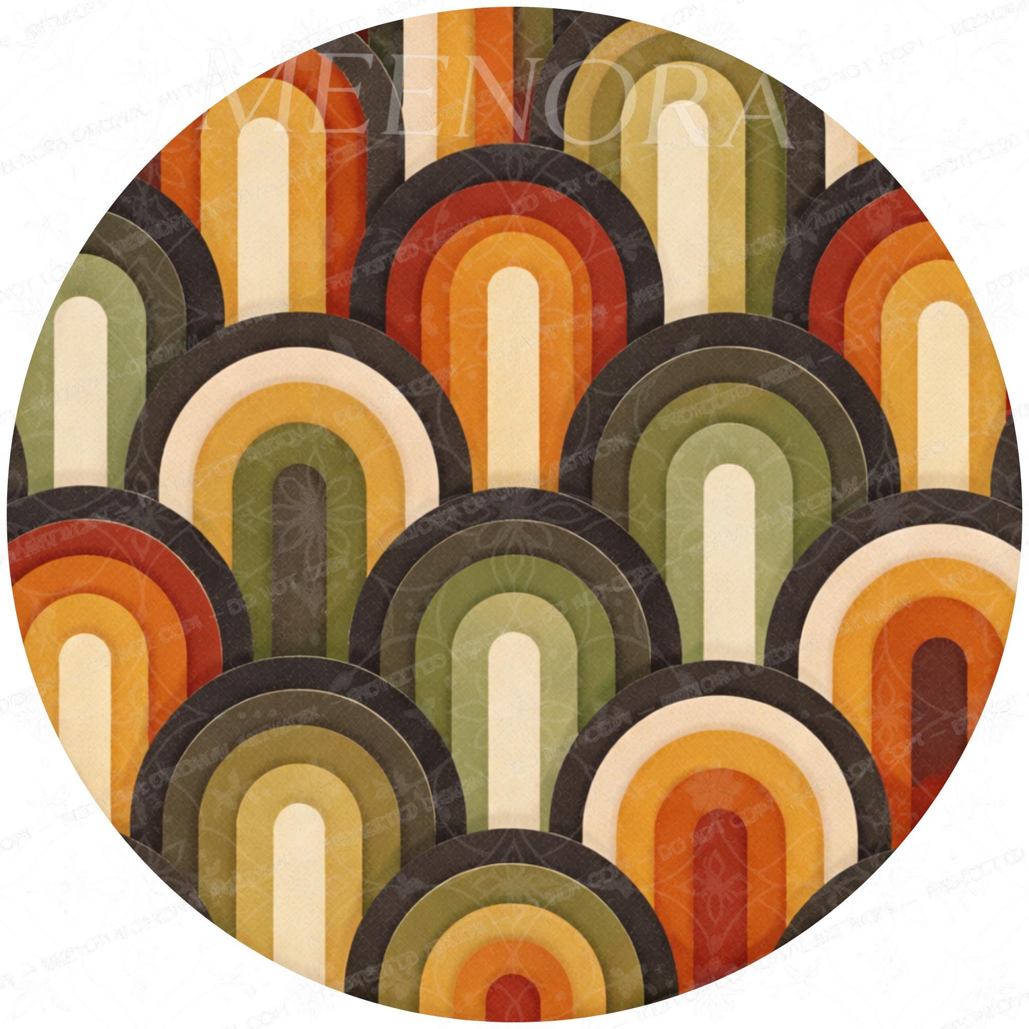 Handmade Mango Wood Side Table | Retro Geometric Print, Mid-Century Accent