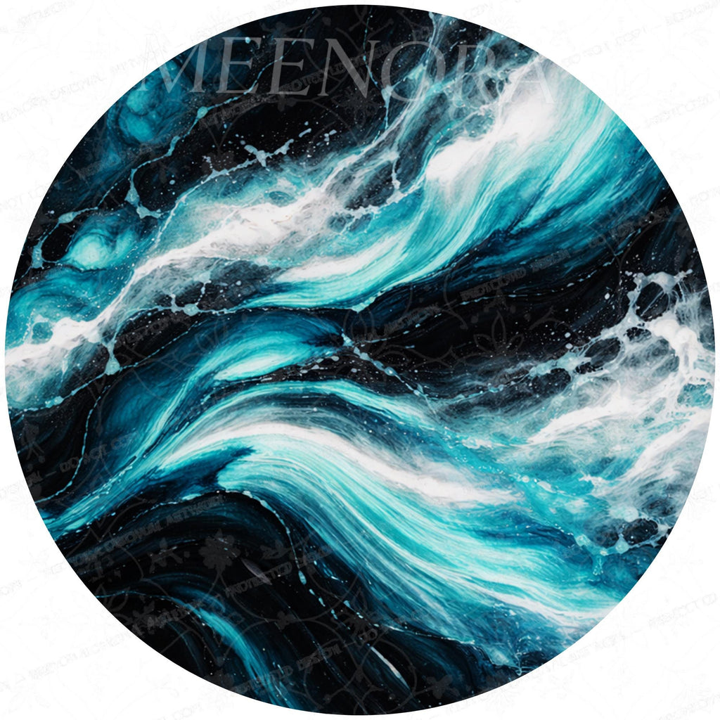 Handmade Mango Wood Side Table | Ocean Wave Printed Round Accent Table