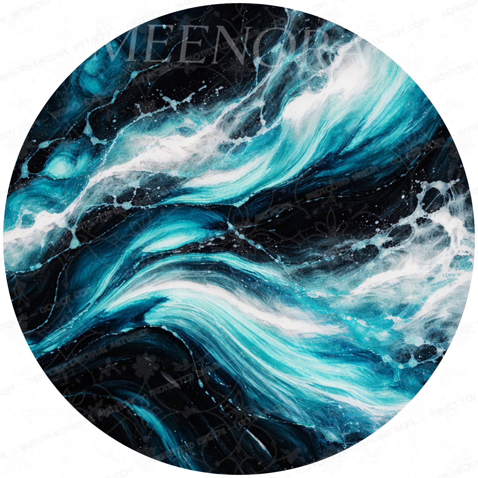 Handmade Mango Wood Side Table | Ocean Wave Printed Round Accent Table