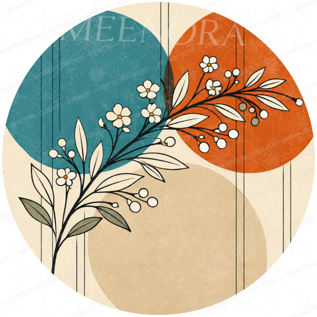 Handmade Mango Wood Side Table | Modern Botanical Floral Print, Round Accent Table