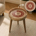 Handmade Mango Wood Side Table | Persian Mandala Print Boho Accent Table