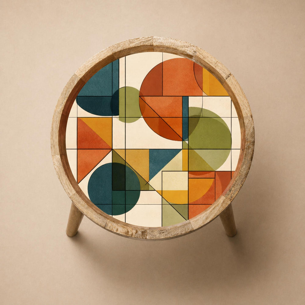 Geometric Mango Wood Side Table | Mid Century Abstract Round Accent Table
