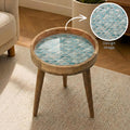 Printed Mango Wood Side Table | Boho Round Accent Table | Handmade Bedside Decor