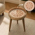 Handmade Mango Wood Side Table | Round Boho Accent Table, 18" Height