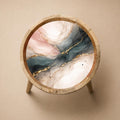Mango Wood Side Table | Blush Pink Gold Marble Art Nightstand | Modern Luxe Accent Table