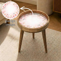 Printed Mango Wood Side Table | Cherry Blossom Round Nightstand | Handmade Sakura Accent Table