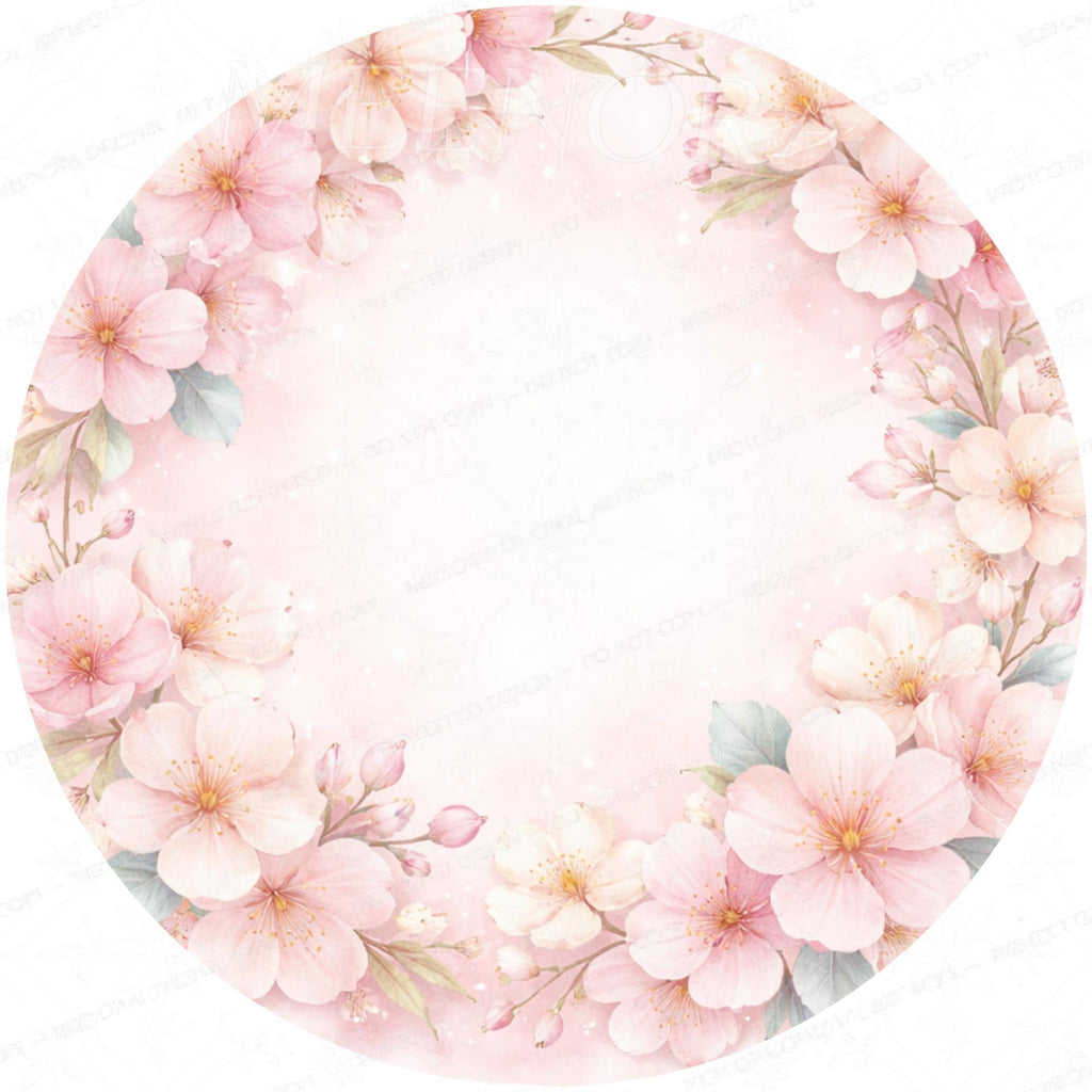 Printed Mango Wood Side Table | Cherry Blossom Round Nightstand | Handmade Sakura Accent Table