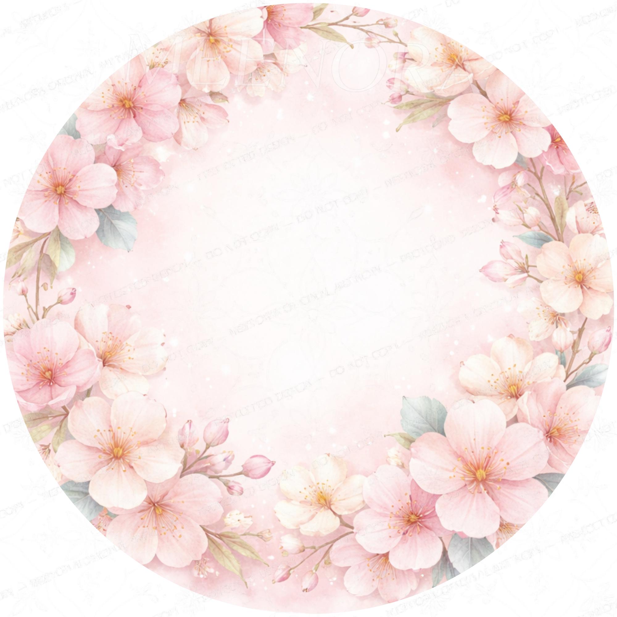 Printed Mango Wood Side Table | Cherry Blossom Round Nightstand | Handmade Sakura Accent Table