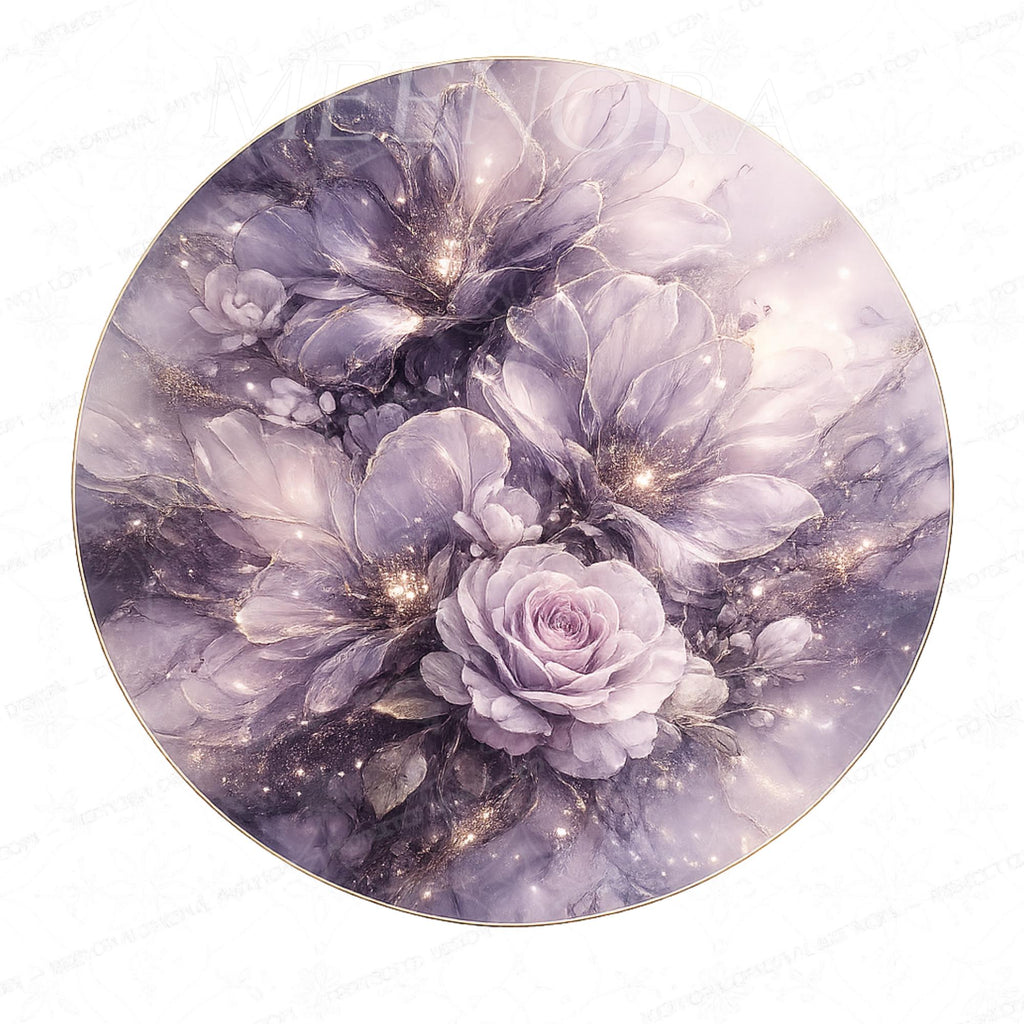 Handmade Mango Wood Side Table | Purple Rose Floral Art Top, Mid-Century Boho Home Decor