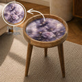 Handmade Mango Wood Side Table | Purple Rose Floral Art Top, Mid-Century Boho Home Decor