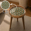 Handmade Mandala Mango Wood Side Stool | Round End Stand Printed Art