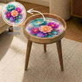 Handmade Floral Mango Wood Side Stand | Round End Accent Furniture | Printed Boho Bedside Decor