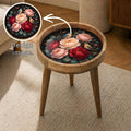 Handmade Mango Wood Side Stand | Floral Art Printed Round Accent Furniture