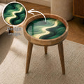 Handmade Ocean Wave Art Printed Mango Wood Side Stand | Coastal Decor Stool