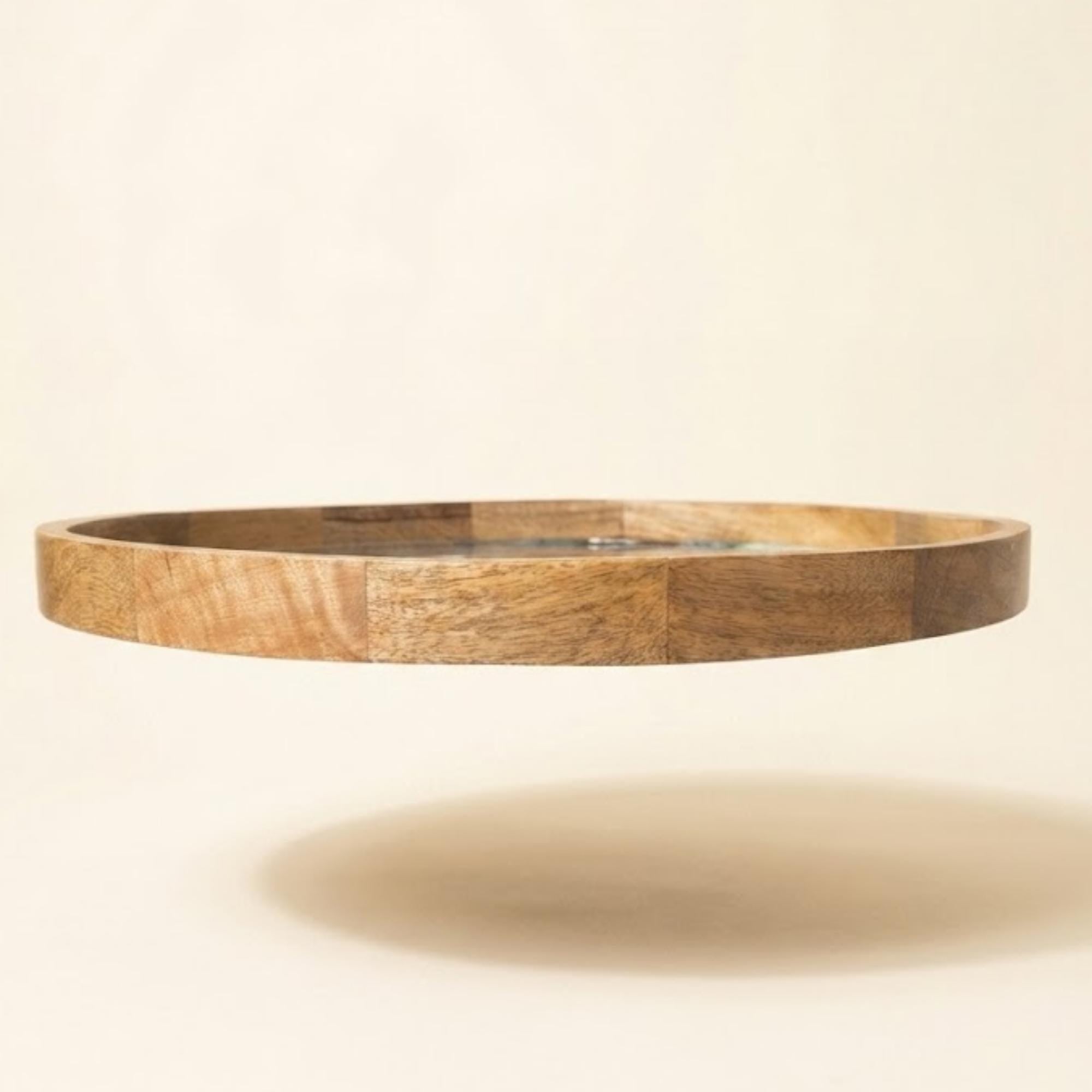 Mandala Wooden Serving Tray | Round Mango Wood, Boho Home Decor