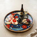 Japanese Crane Wooden Serving Platter | Printed Mango Wood | Round Tea Coffee Decor Gift