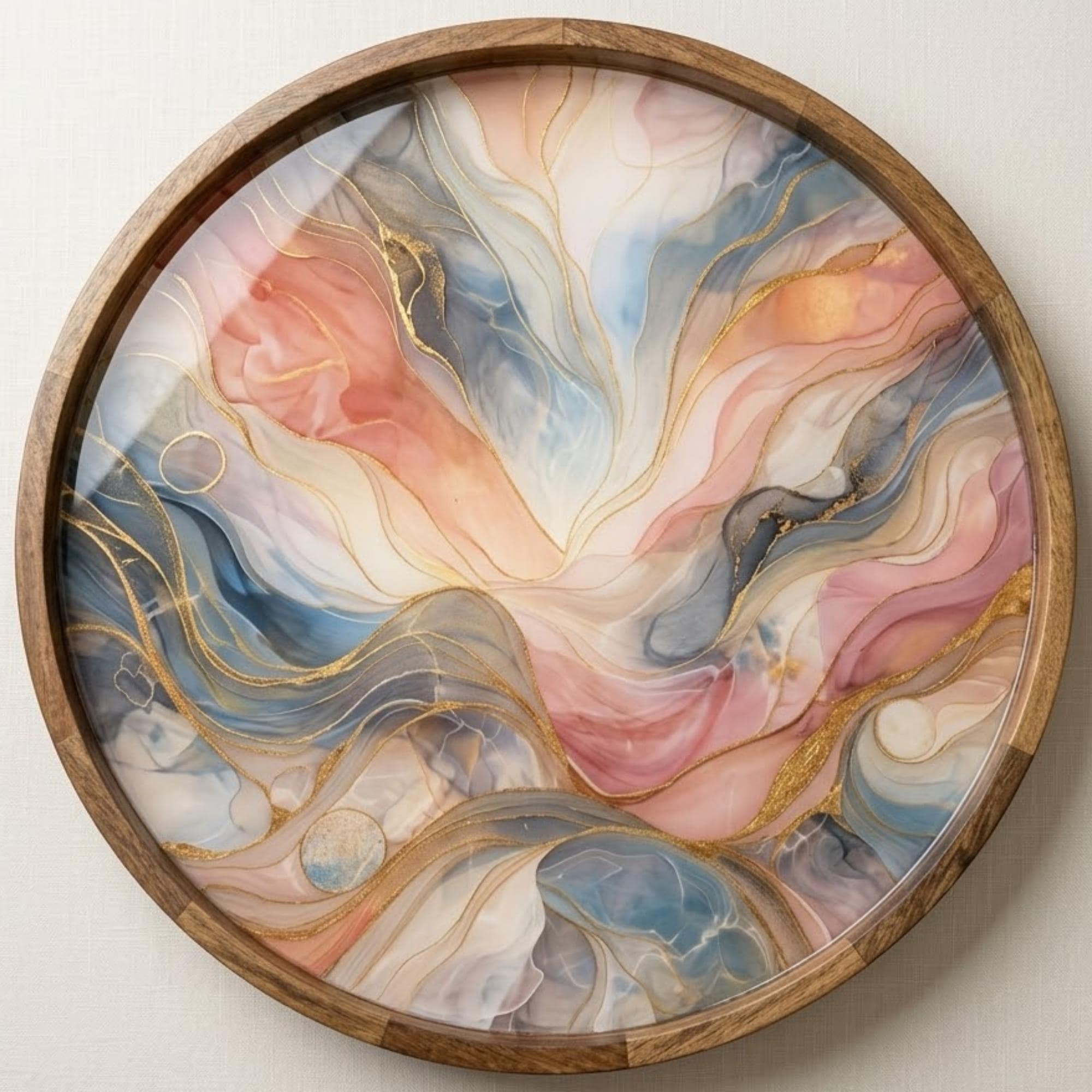 Abstract Marble Serving Tray | Pastel Swirl Mango Wood Coffee Table Tray