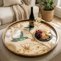 Hummingbird Wooden Tray Printed | Floral Mango Wood Round Tea Serving Decor Gift