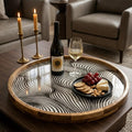 Handmade Mango Wood Serving Tray | Abstract Wave Print, Coffee Table Decor