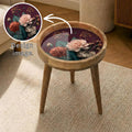 Handmade Mango Wood Floral Side Stand | Vintage Printed End Table | Round Accent Furniture