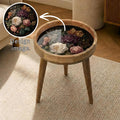 Handmade Mango Wood Vintage Floral Side Stand | Dark Printed End Table | Round Accent Furniture