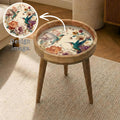 Handmade Mango Wood Hummingbird Side Stand | Floral Printed End Table | Round Accent Furniture