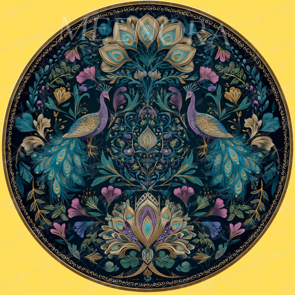 Handmade Mango Wood Butterfly Side Stand | Floral Printed End Table | Round Accent Furniture