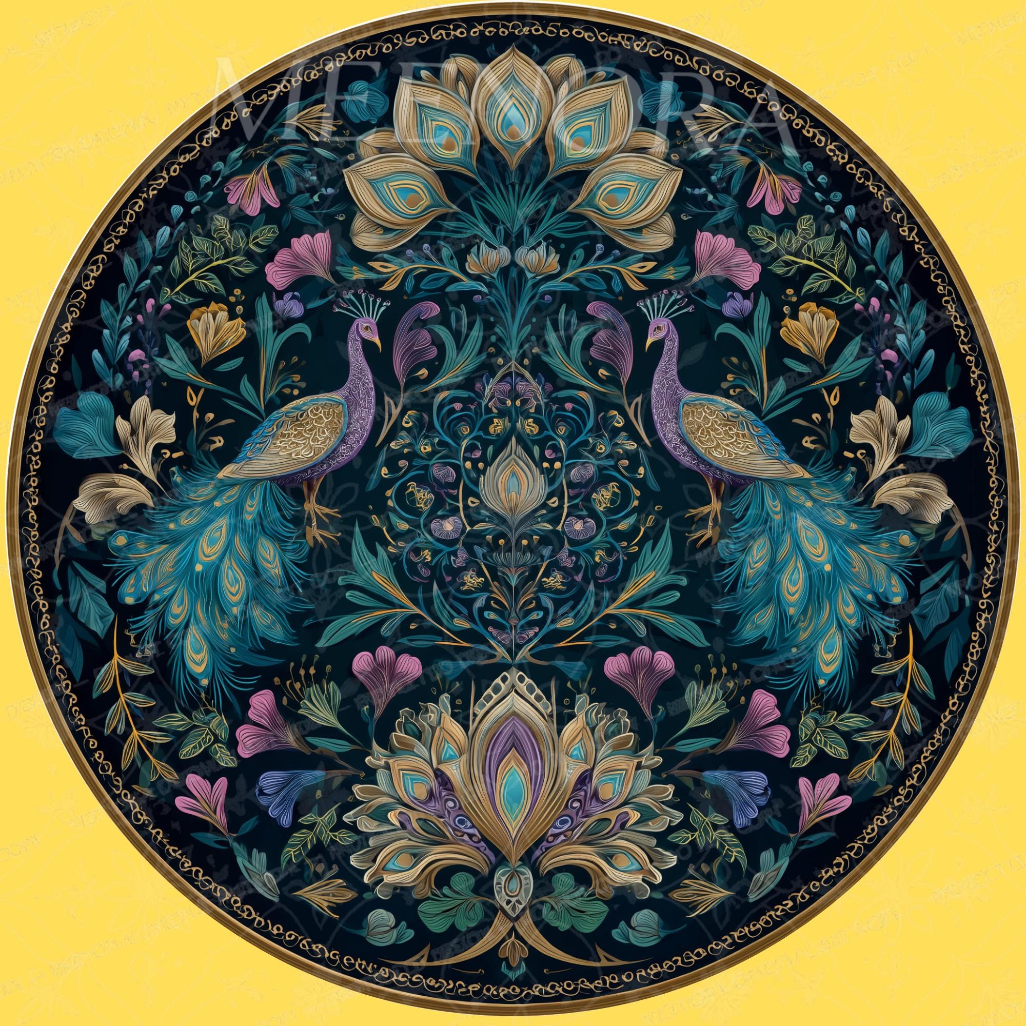 Handmade Mango Wood Butterfly Side Stand | Floral Printed End Table | Round Accent Furniture